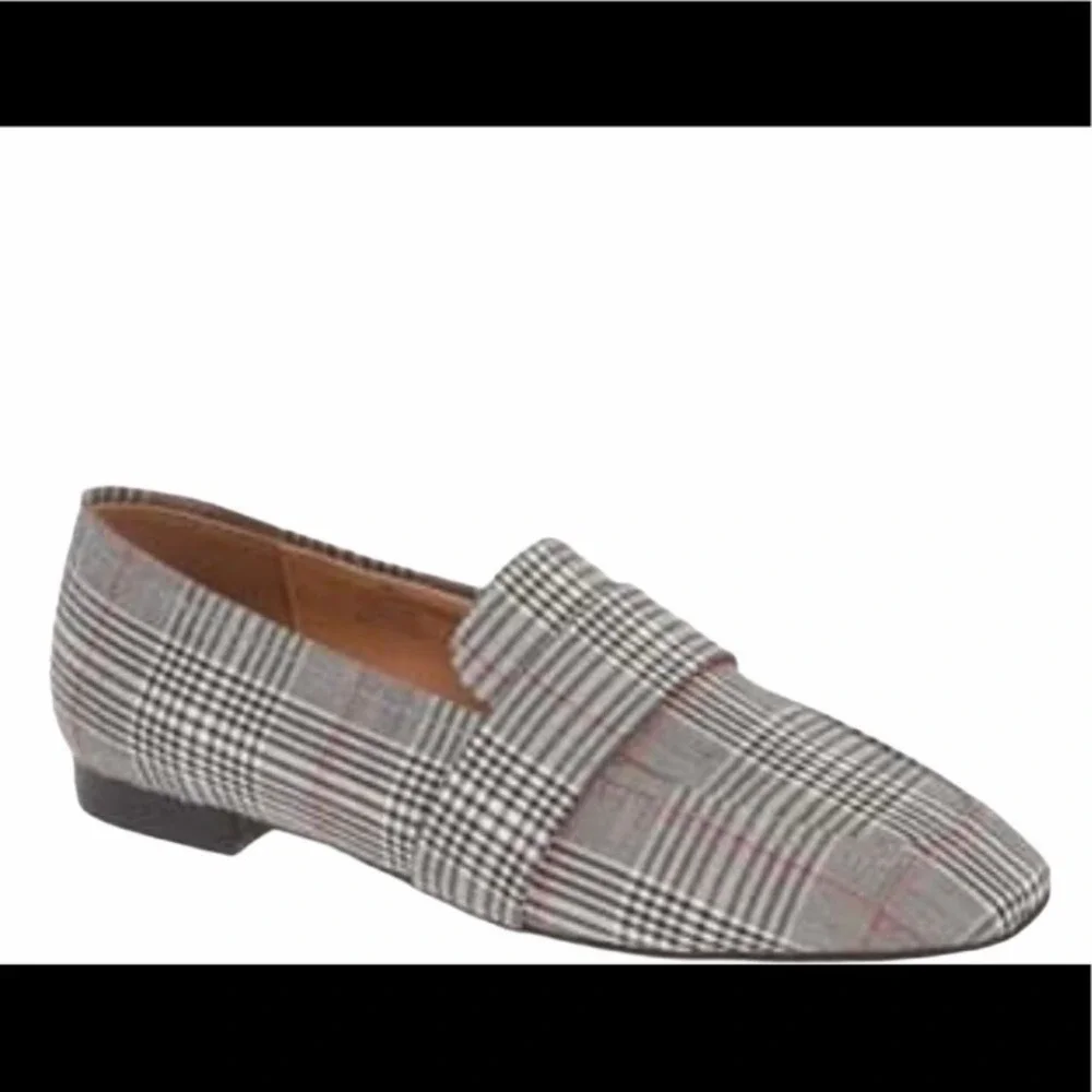 Halogen Grey Plaid Glen Check Penny Loafers Slip On Flats Womens 8.5